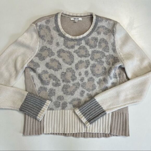 Splendid Mally Colorblock Sweater Leopard Animal Print Neutral Small - Picture 8 of 10